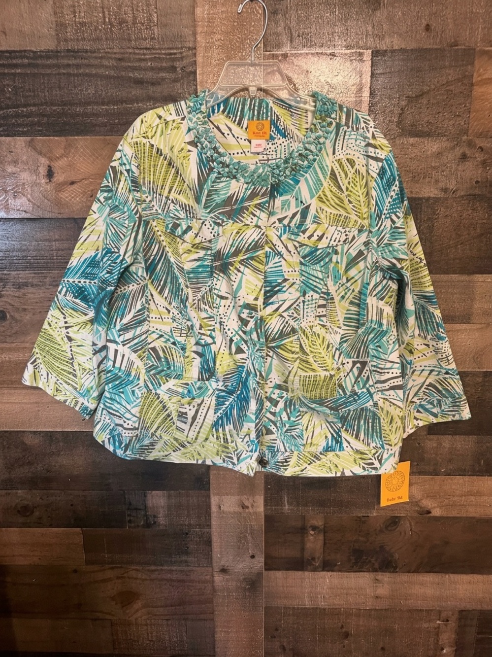 Ruby Rd. Tropical Leaf Print Tunic - Teal/Green/White